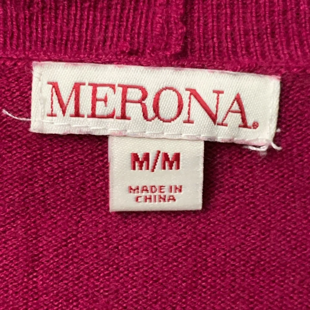MERONA Women’s Burgundy Pink Red Open Front Long Sleeve Nylon Rayon Cardigan